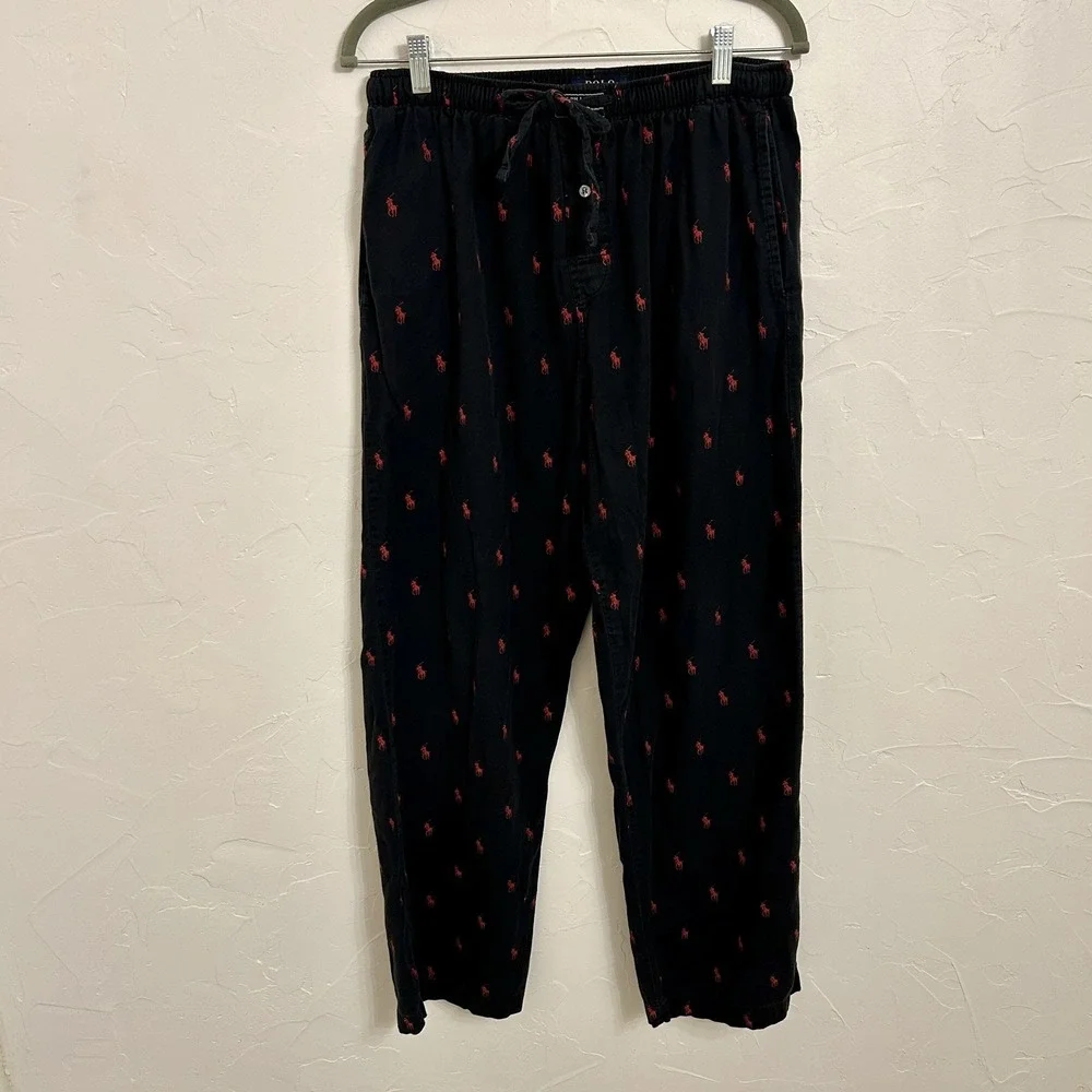 Polo Ralph Lauren Men's Sleepwear Sz M Black w/Red Pony Graphic Pajama Pants